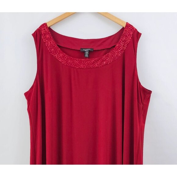 R&M Richards Red Sleeveless Sheath Dress 3X Stretch Sparkle Neckline Holiday - Picture 6 of 11